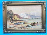 Full view of framed watercolor painting