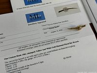 Brooch placed on appraisal document showing overall design and paperwork