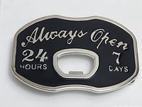 Front view showing text, enamel surface and opener slot