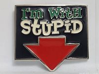 Front view showing text, arrow design and enamel colours