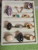 Tray displaying all eleven rings