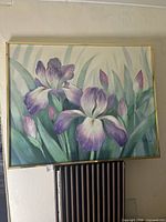 Full view of framed iris painting