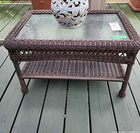 Top view showing glass surface and wicker frame
