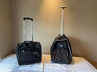 Front view of both rolling bags showing telescoping handles and overall design