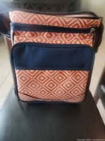 Front view of geometric picnic cooler bag