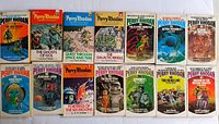 All fourteen Perry Rhodan Ace paperbacks laid out front-cover up