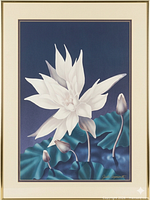 Full front view of framed White Lotus print showing entire image, matting and frame