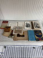 Overall view of assorted ephemera spread on table