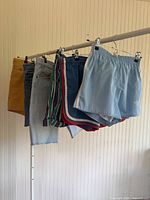 All six shorts hanging to show colours, styles and quantity