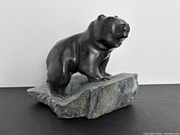 Front view of polished stone bear on rough base