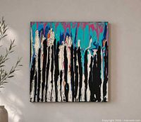 Full view of the square abstract acrylic painting hung on wall