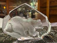 Front view of lead crystal sculpture showing intaglio grizzly bear