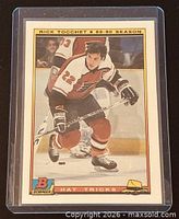 Front of 1990-91 Bowman Hat Tricks Rick Tocchet card in sleeve