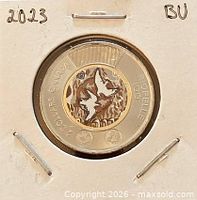 Reverse of coin showing coloured Riopelle design in coin flip