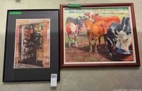 Both framed artworks side by side showing sizes, frames, and subjects