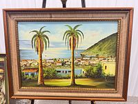 Full view of framed Israeli landscape oil painting