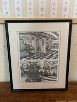 Frontal view of framed print showing both drawings