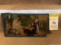 Front view of framed Victorian print with chain and frame visible