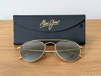 Front view of Maui Jim Pisces aviator sunglasses with black case