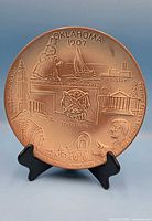 Front view of entire commemorative plate on stand