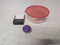 All three items together: storage bowl, condiment jar, memo pad holder