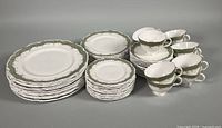 Entire set showing stacks of plates and cups
