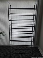 Full view of 10-tier black and chrome shoe rack