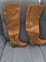 Full left side view of both boots showing height, color, heel and zipper