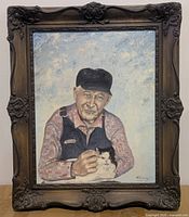 Front view of framed oil painting showing subject and frame detail