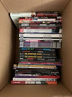 Top view of packed box showing spines of full lot