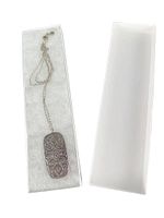 Necklace displayed in box showing pendant detail and chain