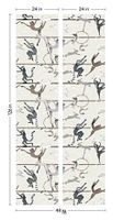 Diagram showing two 24-inch wide panels, 12-foot height, overall 48-inch width with Balancing Act animal pattern