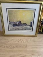 Full view framed lithograph showing artwork, mat and frame