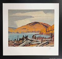 Front view of the lithograph within white border on black background