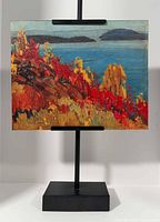 Front view of textured lithograph on display stand