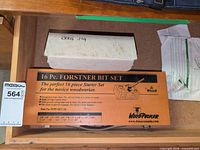Drawer view showing WoodPecker Forstner bit set box and Kreg Jig case