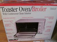 Photo of Welbilt Toaster Oven Broiler box with product features shown.