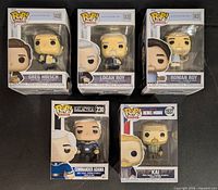 Front of all five boxed Funko Pop figures
