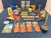 All items laid out on blue cloth