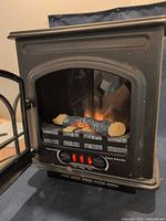 Door open showing faux logs and flame effect