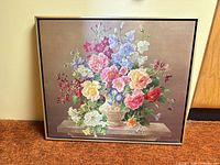 Full view Harold Clayton floral print in gold-tone frame