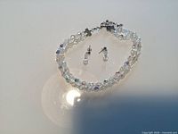 Necklace laid flat in oval with earrings inside