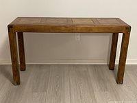 Full view of oak console table front and top