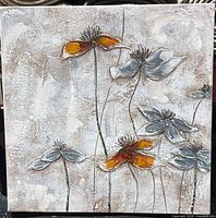 Front view of textured floral abstract mixed media painting on 16 x 16 in canvas