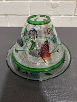 Conical crackle glass shade on plate, full view