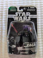 Front view of sealed Darth Vader action figure in The Saga Collection packaging