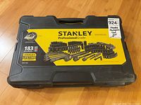 Closed hard plastic Stanley Professional Grade case with product label