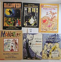 Front covers of six Halloween-themed children’s books