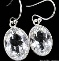 Front view of both earrings showing gemstones and silver setting