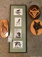 Full lot showing framed print and three plaques